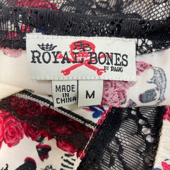 Vintage Royal Bones By Daang Sugar Skull & Rose Lace Shift Dress Size M - Picture 3 of 9
